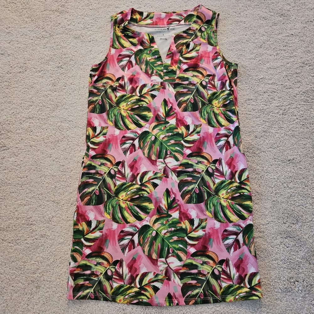 Pink and Green Tropical Leaf Dress